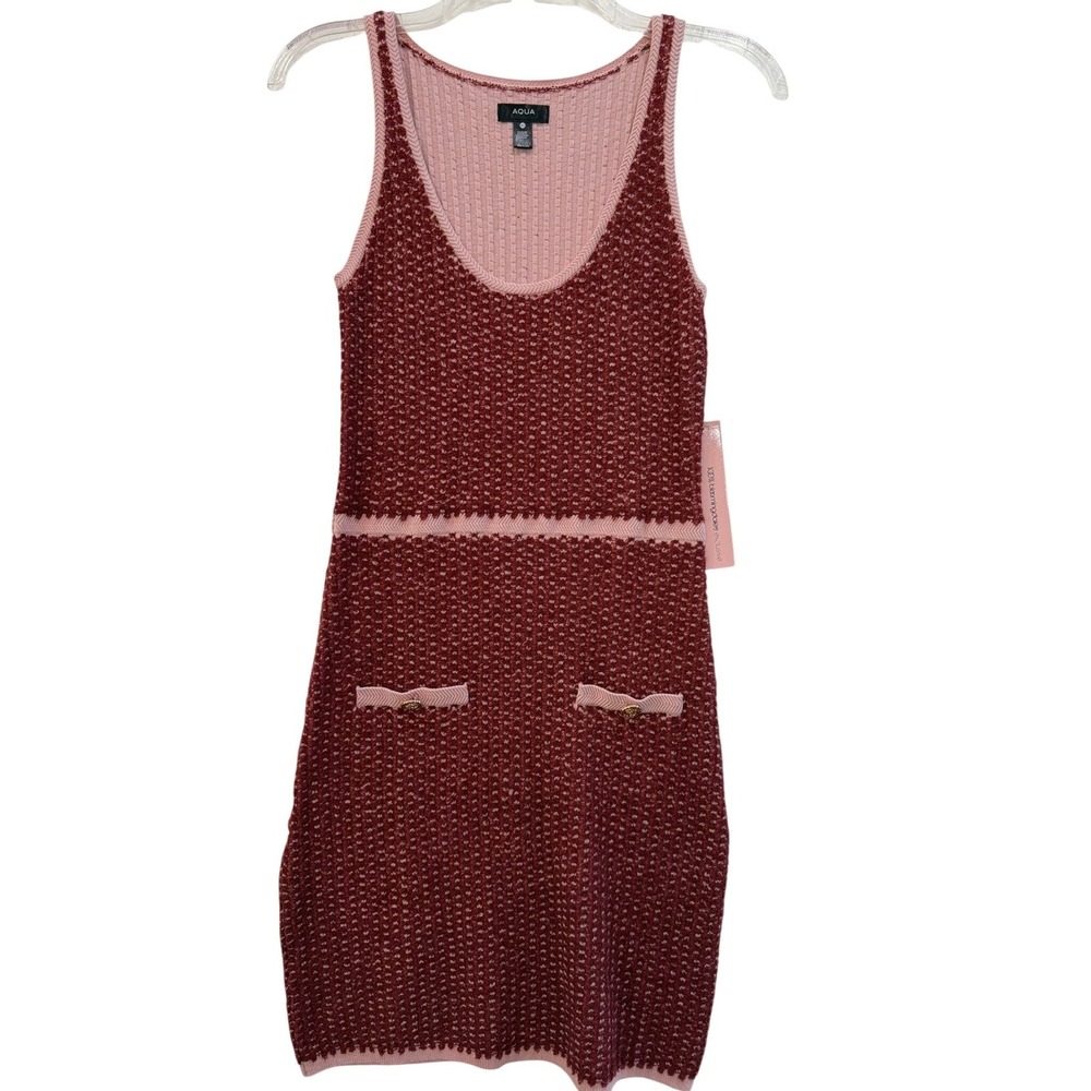 Aqua‎ Bloomingdales Exclusive Knit Dress Burgundy Pink Sleeveless Size XS